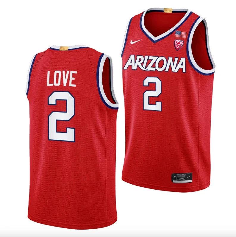 Caleb Love Jersey #2 Arizona Wildcats College Basketball Red by My store basketball