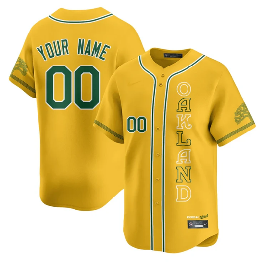 Custom Oakland Athletics Jersey Name, Number City Connect Concept Stitched Yellow by My Store