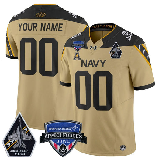 Custom Navy Midshipmen Jersey 2025 Armed Forces Bowl Patch Gold by My Store