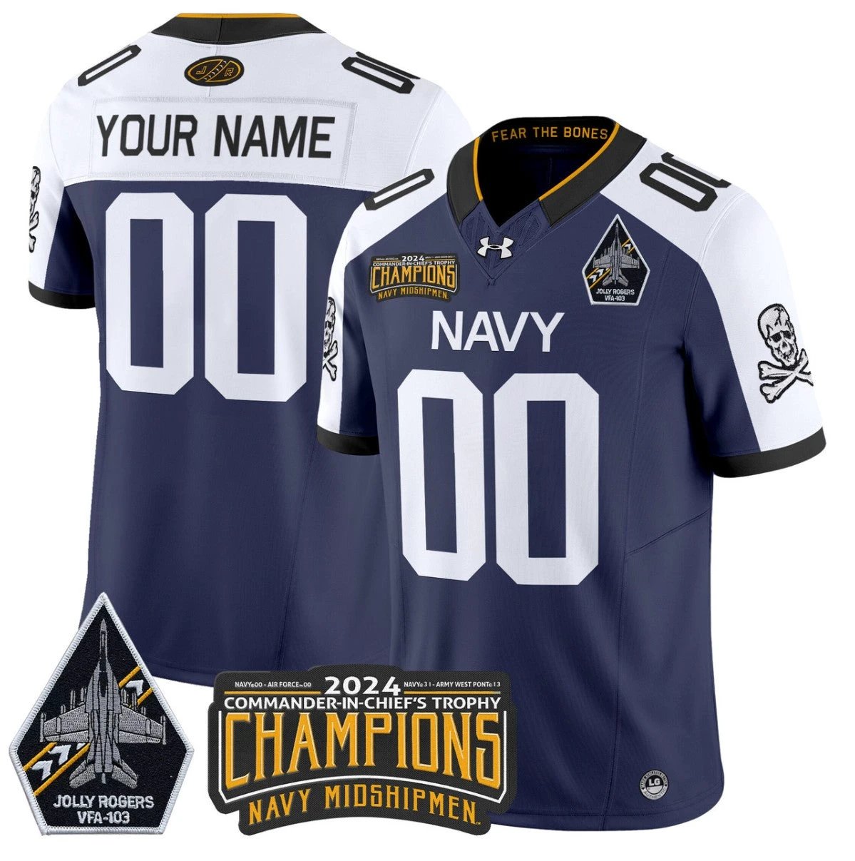 Custom Navy Midshipmen Jersey Commander-in-chief's Trophy Champions Navy Alternate by NCAA Football Jersey