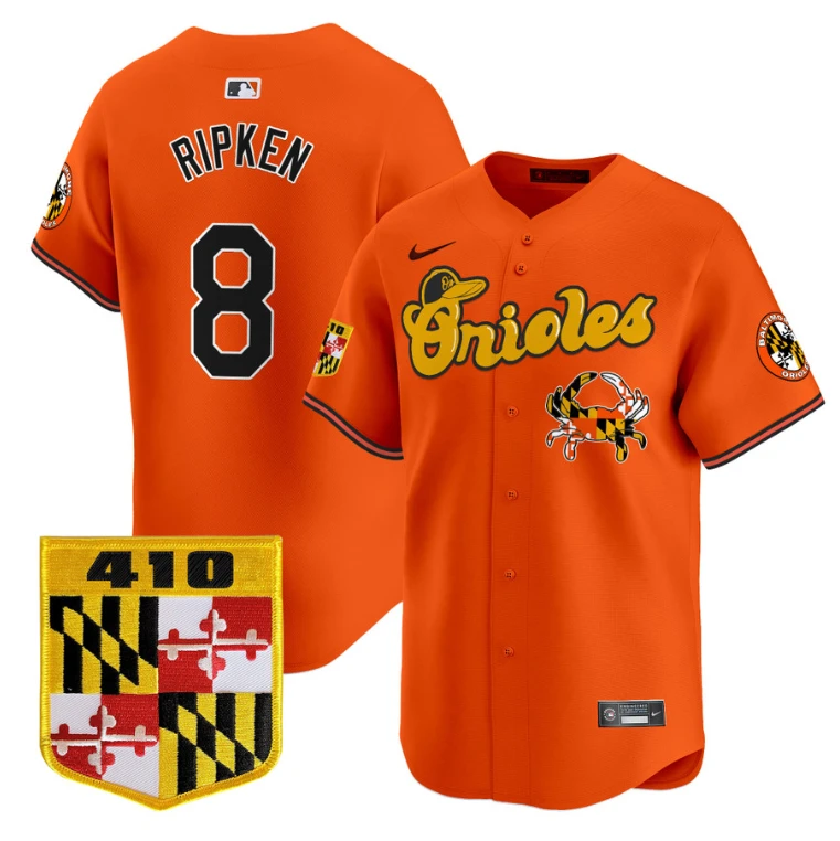 Cal Ripken Jersey #8 Baltimore Orioles 410 & Chesapeake Crab Patch Limited Stitched Orange by My Store