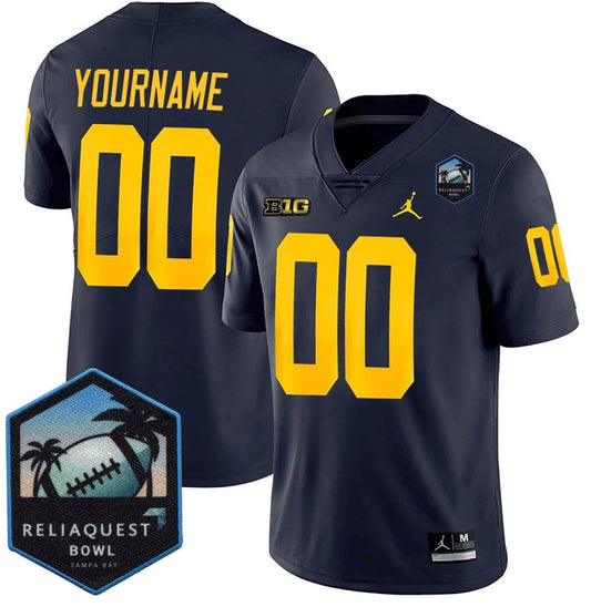 Custom Michigan Wolverines Jersey Name, Number ReliaQuest Bowl Patch Navy by NCAA Football Jersey