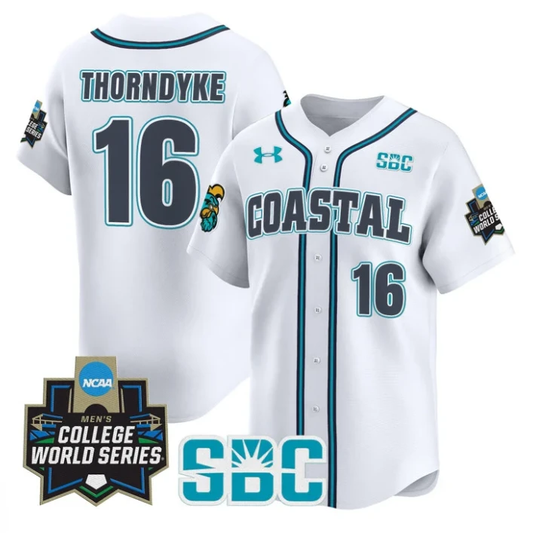 Colby Thorndyke Jersey #16 Coastal Carolina Chanticleers 2025 World Series White by My Store
