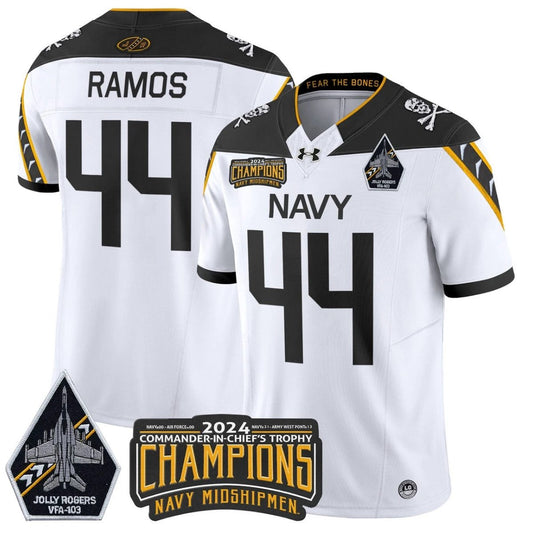 Colin Ramos Jersey #44 Navy Midshipmen Commander-in-chief's Trophy White by NCAA Football Jersey