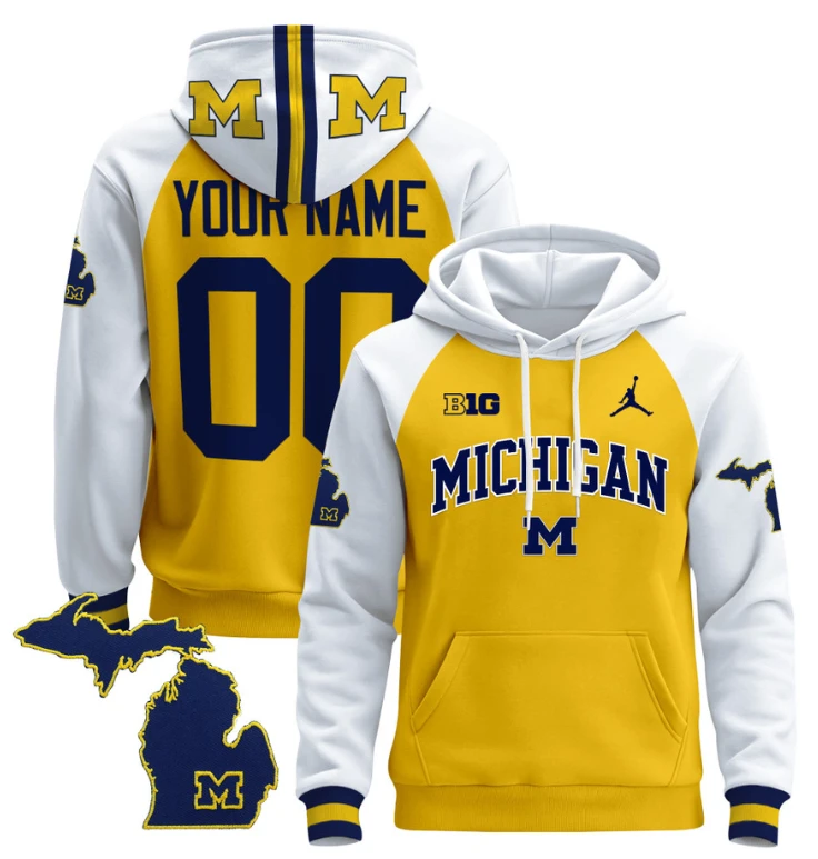 Custom Michigan Wolverines Hoodie Name, Number 2024 Pullover V2 Maize Alternate by Hoodie Pullover