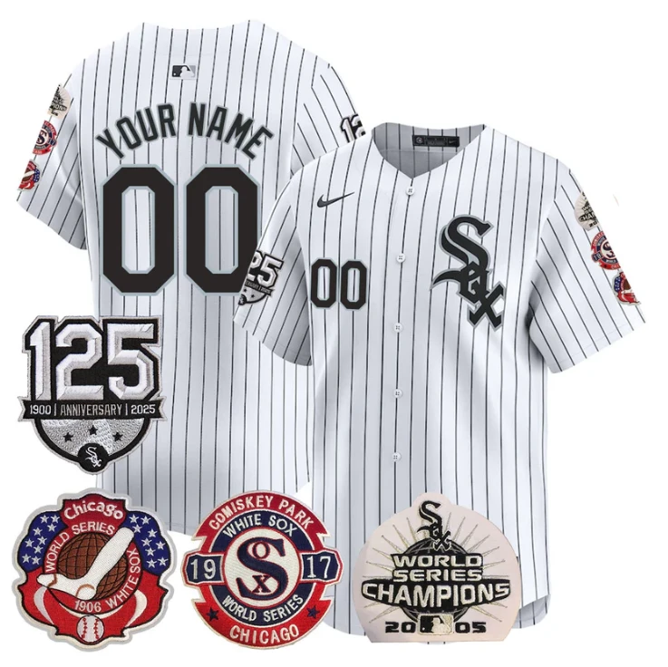 Custom Chicago White Sox Jersey 125th Anniversary World Series Champions Stitched White by My Store