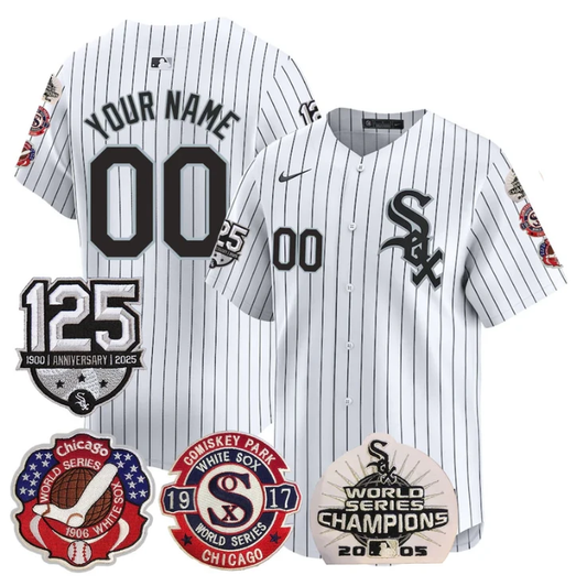 Custom Chicago White Sox Jersey 125th Anniversary World Series Champions Stitched White by My Store