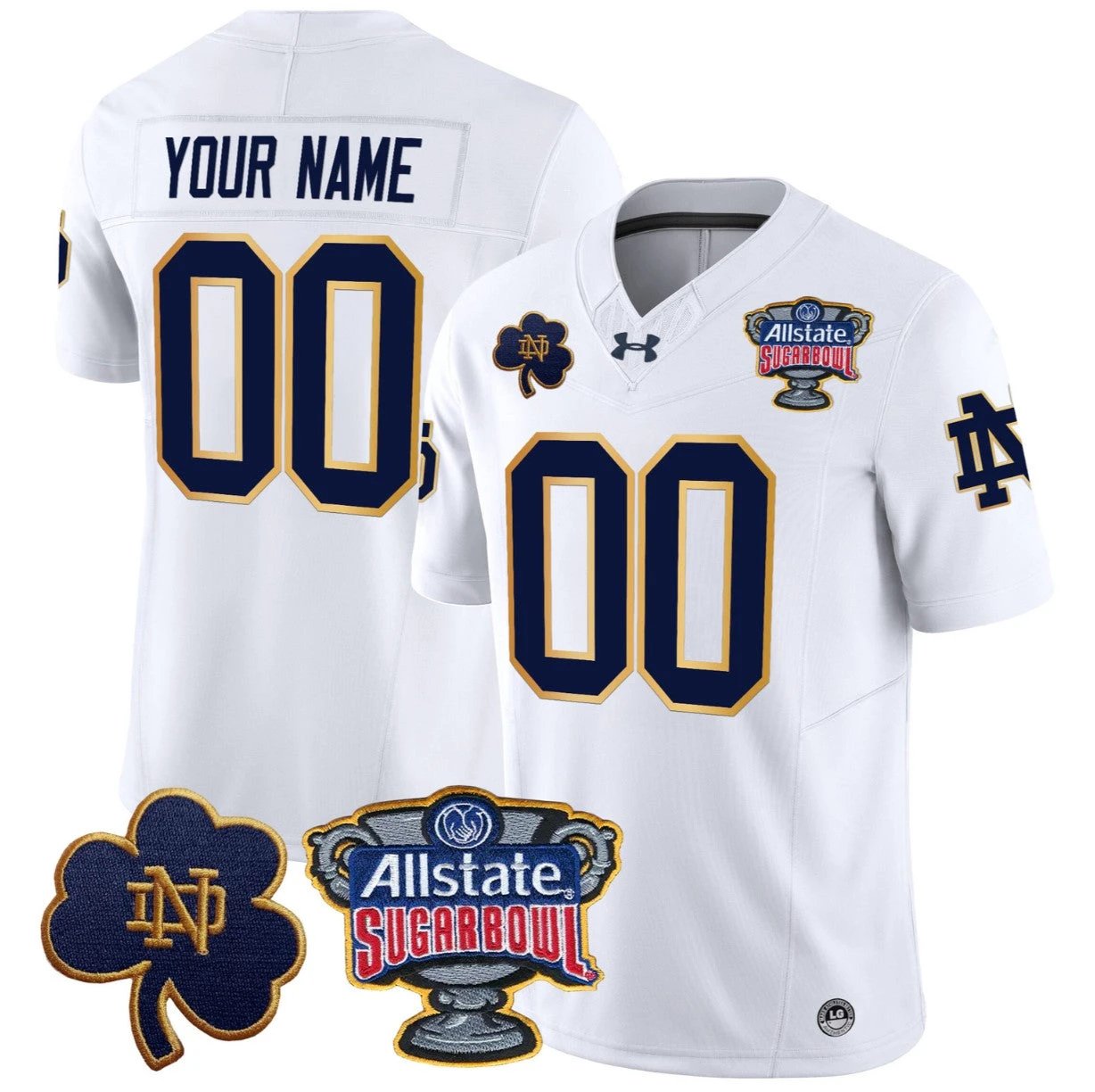 Custom Notre Dame Jersey Name, Number 2024 Sugar Bowl Patch V2 Stitched White by NCAA Football Jersey