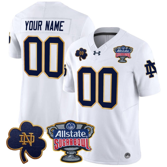 Custom Notre Dame Jersey Name, Number 2024 Sugar Bowl Patch V2 Stitched White by NCAA Football Jersey