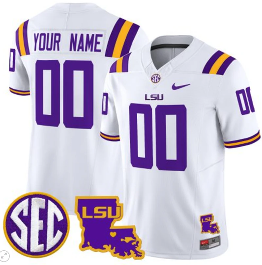 Custom LSU Tigers Jersey Name and Number 2024 Louisiana Patch Vapor Limited College Football Stitched White by My Store