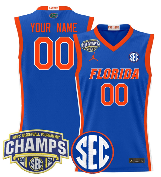Custom Florida Gators Jersey 2025 SEC Tournament Champions Stitched Royal by My store basketball