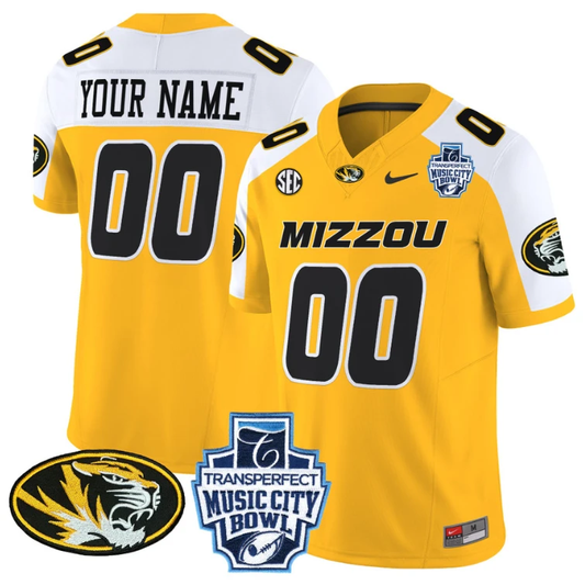 Custom Missouri Tigers Jersey 2024 Music City Bowl Football Gold Alternate by My Store