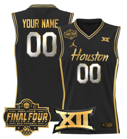 Custom Houston Cougars Jersey 2025 Final Four Patch Basketball Black Gold by My store basketball