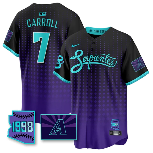 Corbin Carroll Jersey #7 Arizona Diamondbacks Serpientes City Connect Stitched Black Purple by My Store