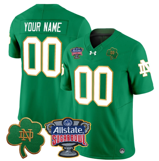Custom Notre Dame Fighting Irish Jersey 2024 Sugar Bowl Patch Vapor Green by NCAA Football Jersey
