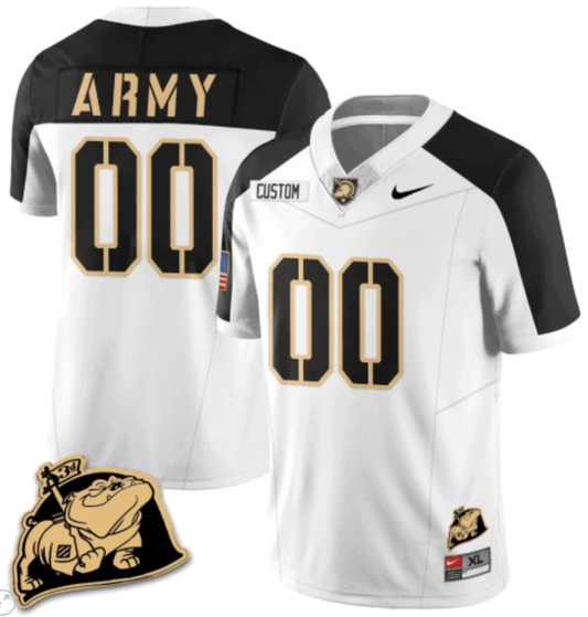 Custom Army Black Knights Jersey Name and Number Rocky The Bulldog Patch Vapor Limited College Football Stitched White Alternate by My Store
