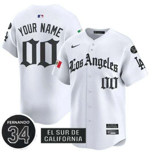 Custom Dodgers Mexico Jersey Name, Number 2025 LA Gothic Style Patch Premier Limited Stitched White by My Store
