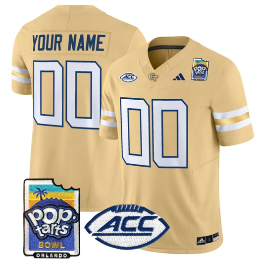 Custom Georgia Tech Yellow Jackets Jersey Pop-Tarts Bowl Patch Stitched Gold by NCAA Football Jersey
