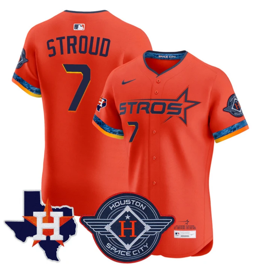 CJ Stroud Jersey #7 Houston Astros 2025 City Connect Texas Patch Premier Elite Stitched Orange by My Store