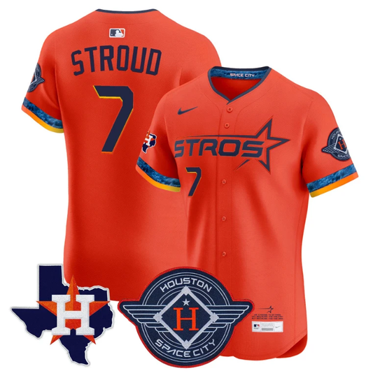 CJ Stroud Jersey #7 Houston Astros 2025 City Connect Texas Patch Premier Elite Stitched Orange by My Store