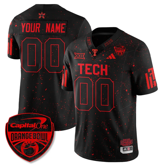 Custom Texas Tech Red Raiders Jersey Stranger Things Orange Bowl Stitched by My Store NCAA Football Jerseys