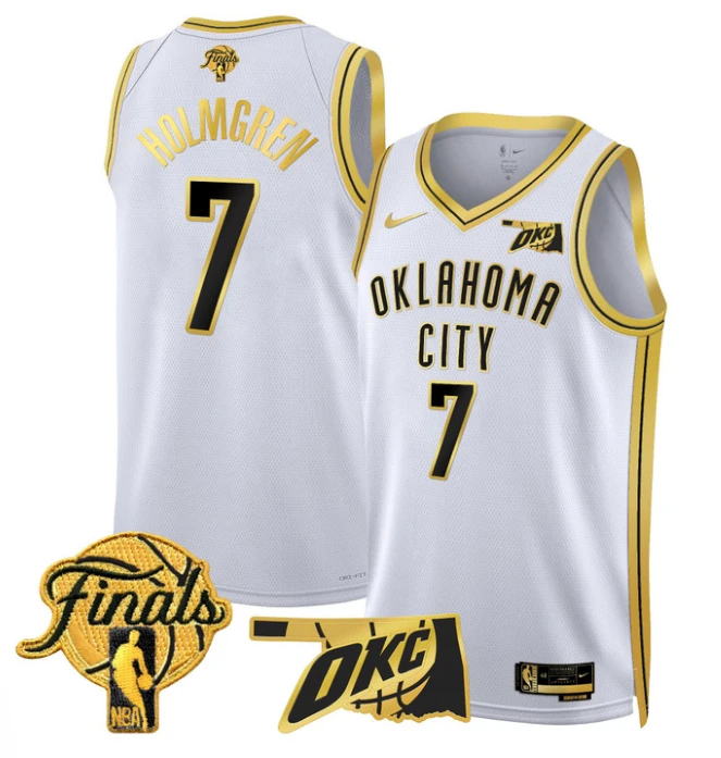 Chet Holmgren Jersey # 7 Oklahoma City Thunder 2025 Finals Swingman Stitched White Gold by My store basketball