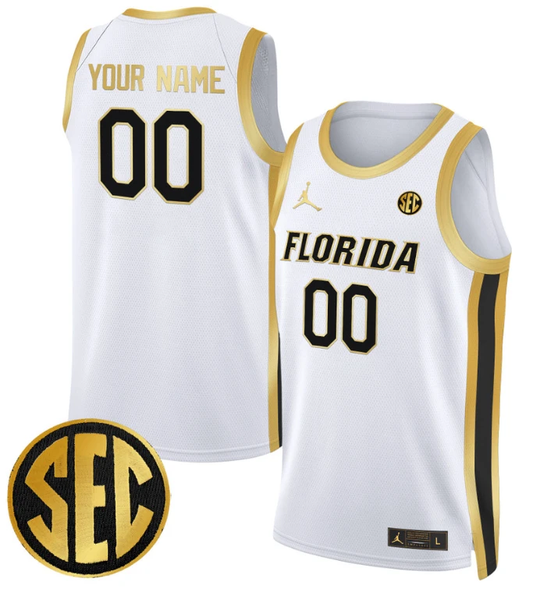 Custom Florida Gators Jersey Name, Number 2024 Swingman Basketball White Gold by My store basketball