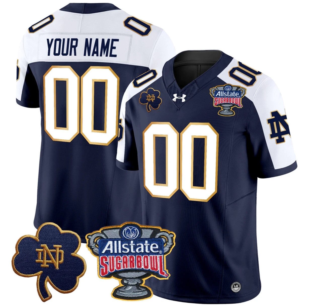 Custom Notre Dame Jersey Name, Number 2024 Sugar Bowl Patch V2 Navy Alternate by NCAA Football Jersey
