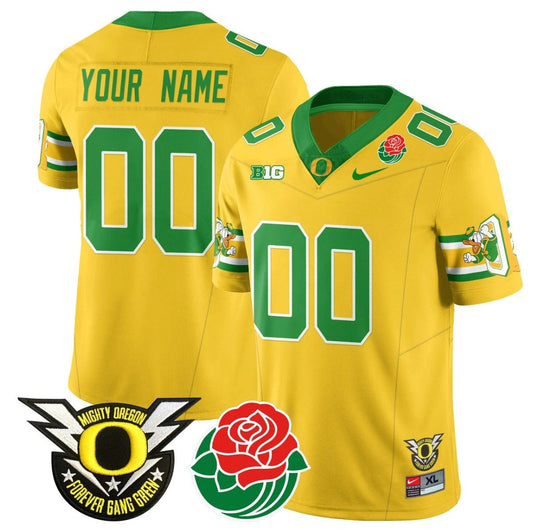 Custom Oregon Ducks Jersey Name, Number 2024 Rose Bowl Patch Stitched Yellow by My Store