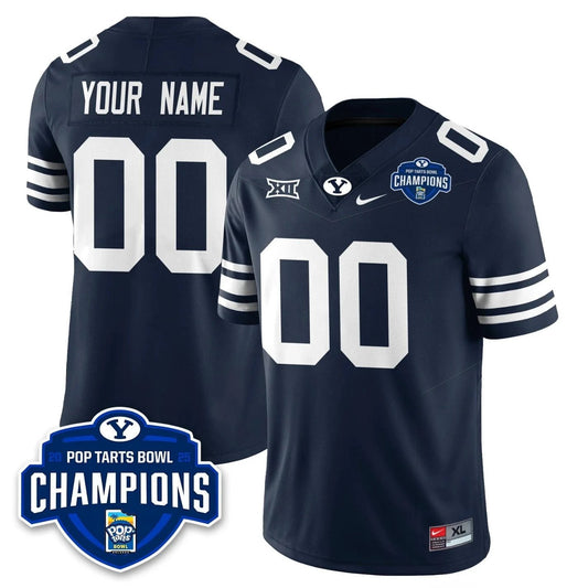Custom BYU Cougars Jersey 2025 Pop-Tarts Bowl Champions Patch Stitched Navy by NCAA Football Jersey