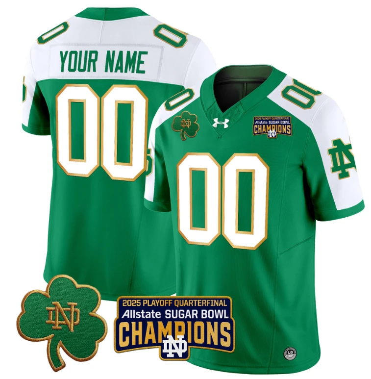 Custom Notre Dame Jersey 2025 Playoff Sugar Bowl Champions Green Alternate by NCAA Football Jersey