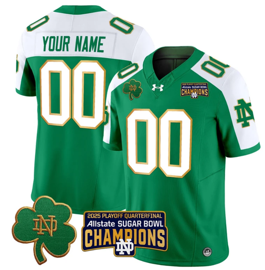 Custom Notre Dame Jersey 2025 Playoff Sugar Bowl Champions Green Alternate by NCAA Football Jersey