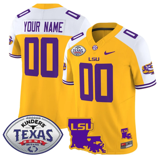 Custom LSU Tigers Jersey 2024 Texas Bowl Patch Football Stitched Gold Alternate by NCAA Football Jersey