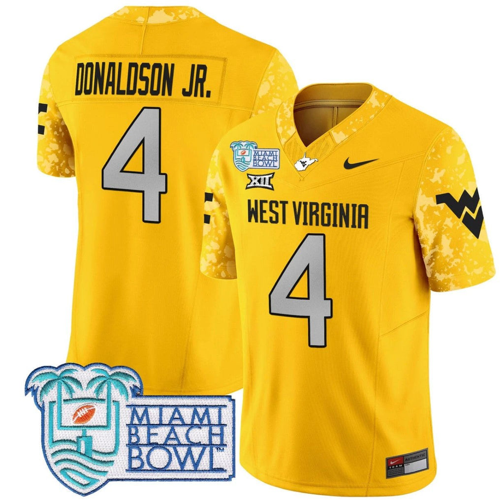CJ Donaldson Jr Jersey #4 West Virginia Mountaineers 2025 Miami Beach Bowl Goal by My Store