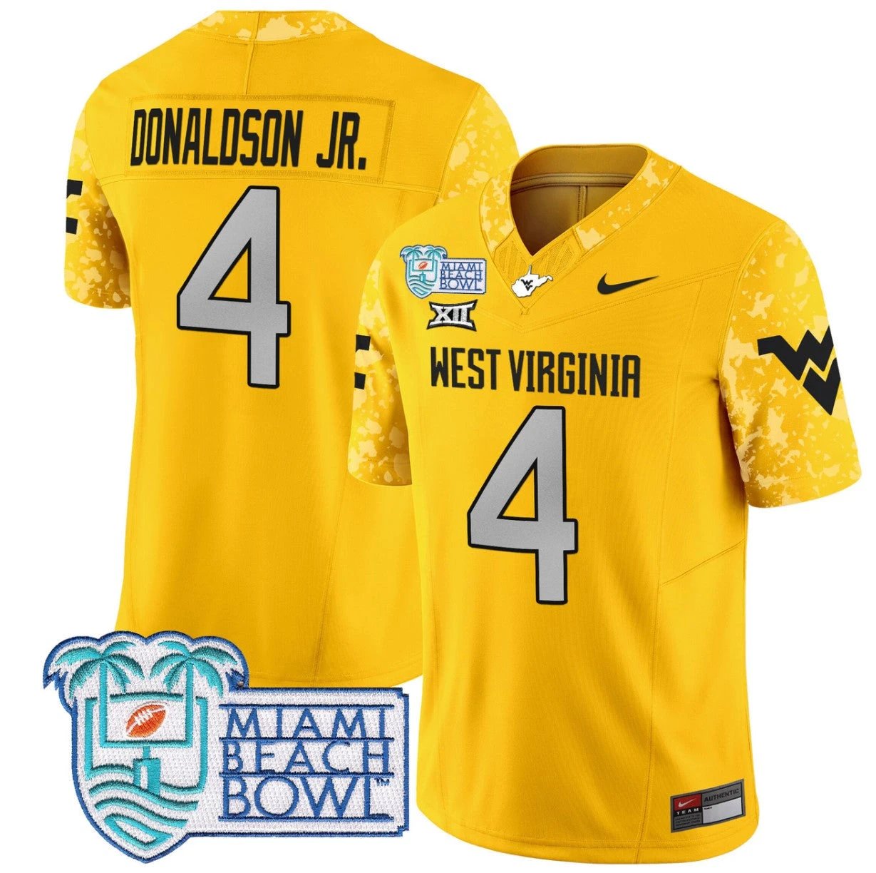 CJ Donaldson Jr Jersey #4 West Virginia Mountaineers 2025 Miami Beach Bowl Goal by My Store