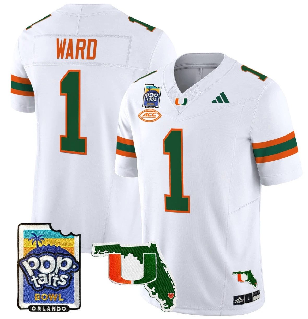 Cam Ward Jersey #1 Miami Hurricanes 2025 PopTarts Bowl Patch White by My Store