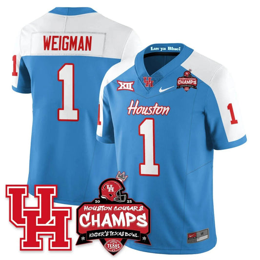 Conner Weigman Jersey #1 Houston Cougar 2025 Texas Bowl Champions Blue Alternate by NCAA Football Jersey