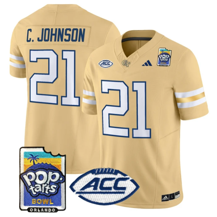 Calvin Johnson Jersey #21 Georgia Tech Jackets Pop-Tarts Bowl Stitched Gold by NCAA Football Jersey