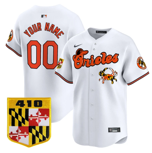 Custom Baltimore Orioles Jersey 410 & Chesapeake Crab Patch Premier Limited Stitched White by My Store