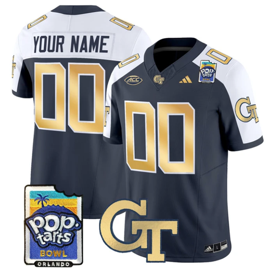Custom Georgia Tech Yellow Jackets Jersey Pop-Tarts Bowl Patch Stitched Navy Alternate by NCAA Football Jersey
