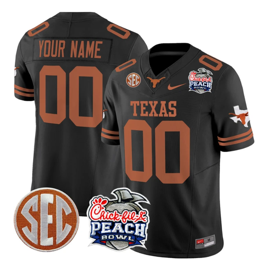 Custom Texas Longhorns Jersey Peach Bowl Patch Vapor Football Black by NCAA Football Jersey