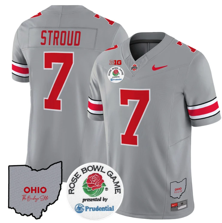 C J Stroud Jersey #7 Ohio State Buckeyes Rose Bowl Vapor Limited V2 Gray by NCAA Football Jersey