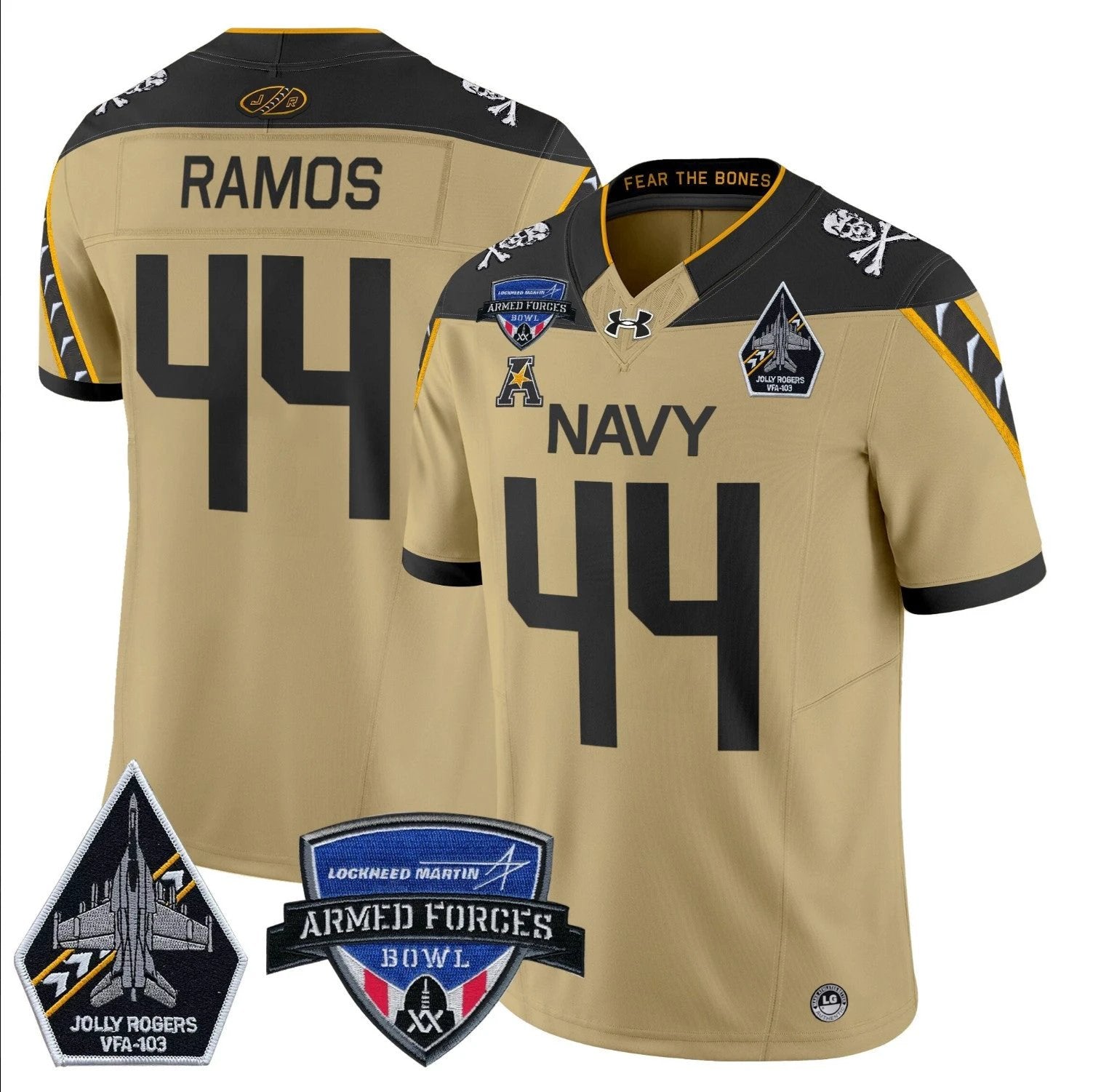 Colin Ramos Jersey #44 Navy Midshipmen 2025 Armed Forces Bowl Patch Gold by My Store
