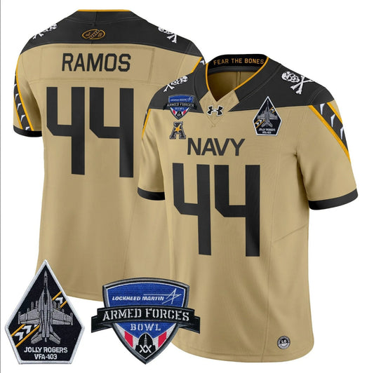 Colin Ramos Jersey #44 Navy Midshipmen 2025 Armed Forces Bowl Patch Gold by My Store