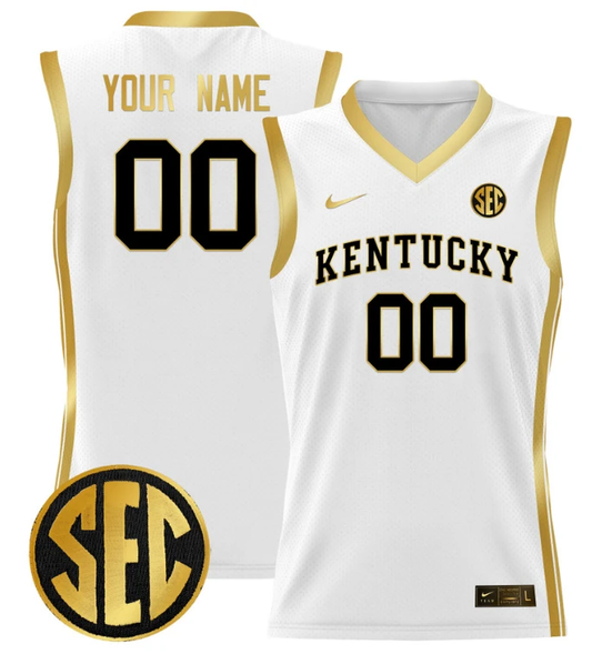 Custom Kentucky Wildcats Jersey Name, Number Lightweight Basketball White Gold by My store basketball