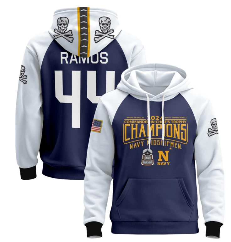 Colin Ramos Hoodie #44 Navy Midshipmen Champions Patch Pullover Gold White by Hoodie Pullover