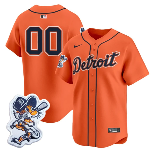 Custom Detroit Tigers Jersey Name, Number Paws Patch Vapor Premier Limited Stitched Orange by My Store