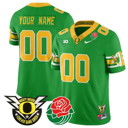 Custom Oregon Ducks Jersey Name, Number 2024 Rose Bowl Patch Stitched Green by My Store