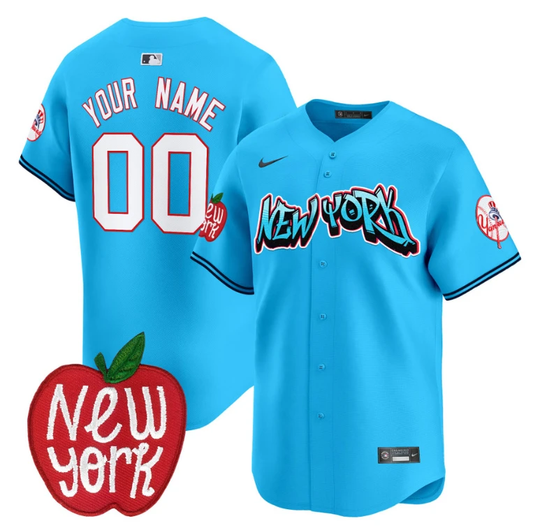 Custom New York Yankees Jersey Apple Patch Vapor Premier Limited All Stitched Light Blue by My Store