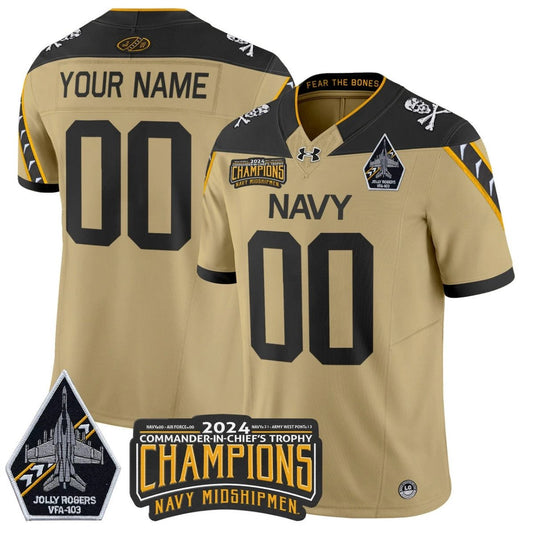 Custom Navy Midshipmen Jersey Commander-in-chief's Trophy Champions Gold by NCAA Football Jersey